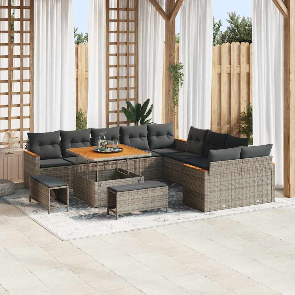 Garten-Sofa-Set mit Kissen mit Speicher Grau Poly Rattan